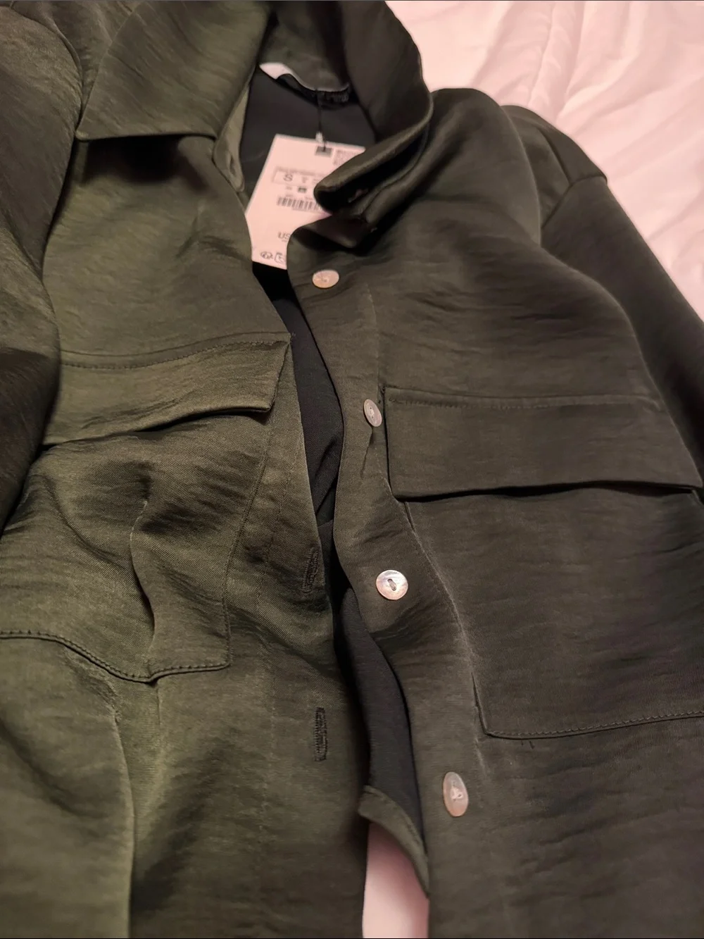 Zara Green Military Crop Top Satin Effect Pockets Size Small 8996/851/505/S NWT